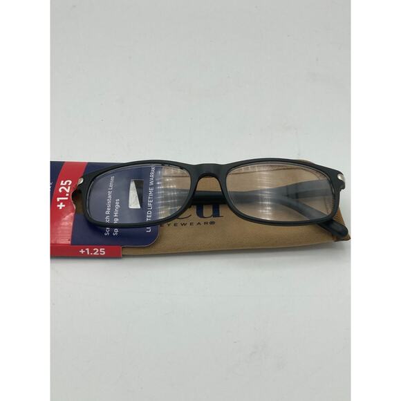 ICU Eyewear Henderson Black Reading Glasses Readers with Case +1.25 - Picture 1 of 6
